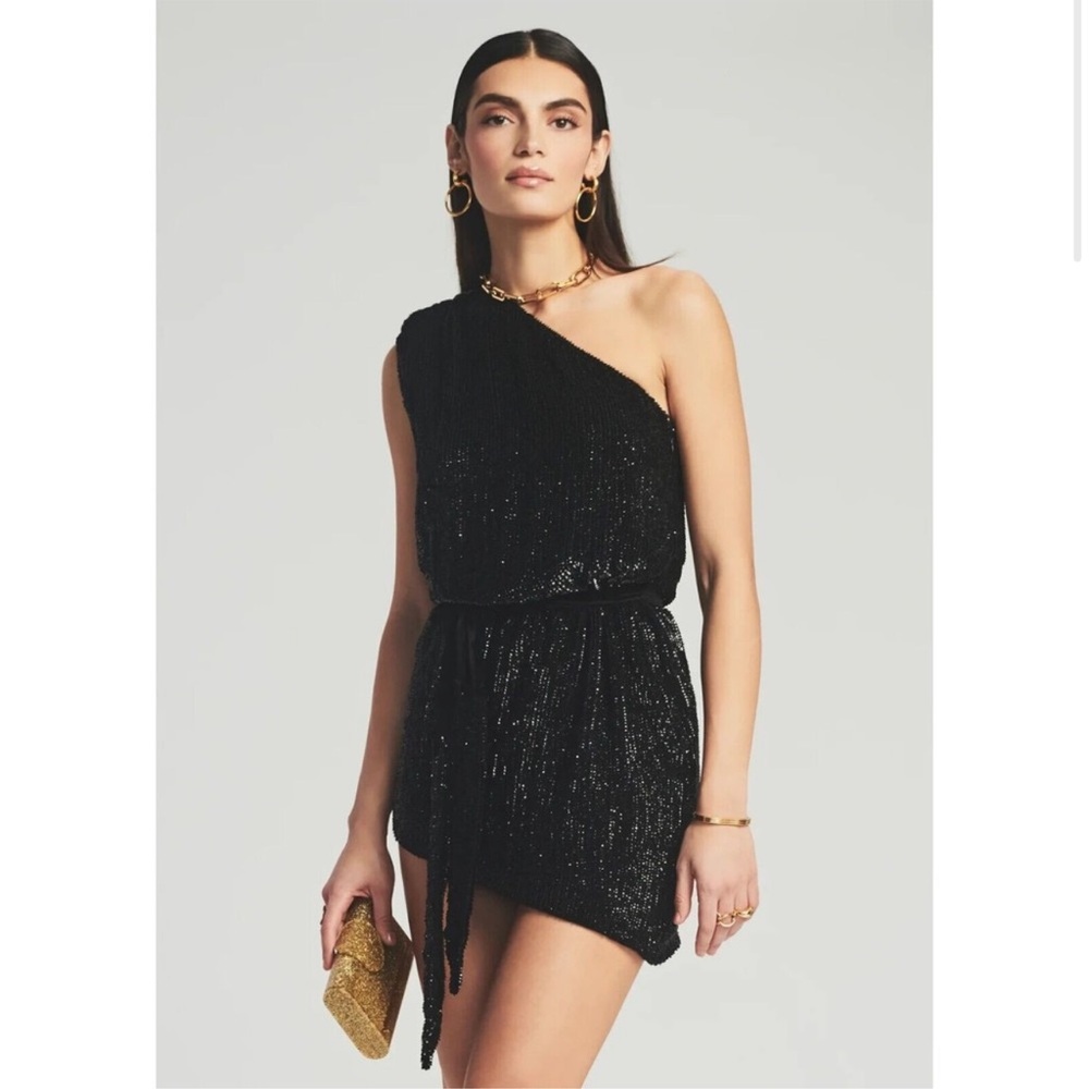 RETROFETE Ella Sequin Mini Belted Dress in Black Night Out sz Small NWOT